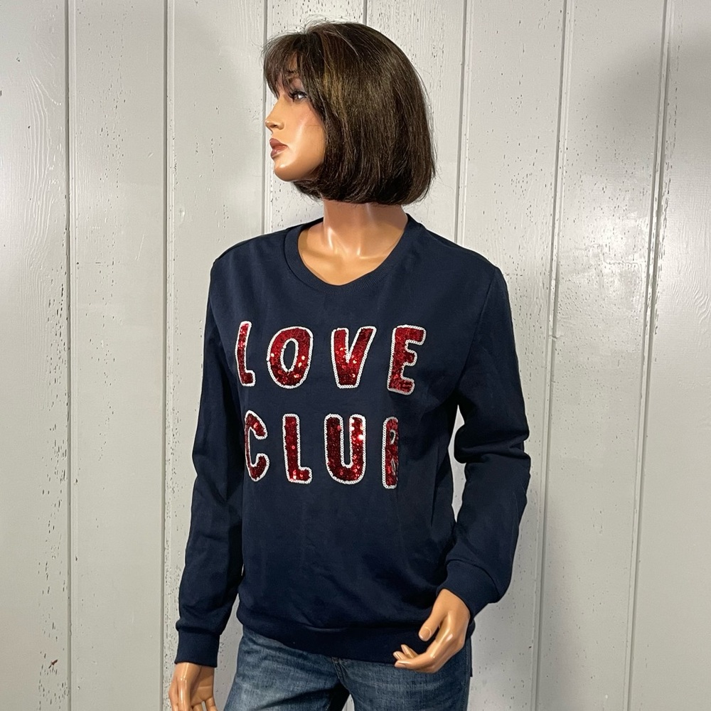 CatWalk Junkie Women's  Navy 'Love Club' Sweatshirt Sz S